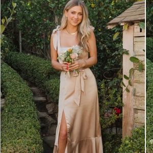 Show Me Your Mumu Claire Midi Dress Champagne Luxe Satin X-Small